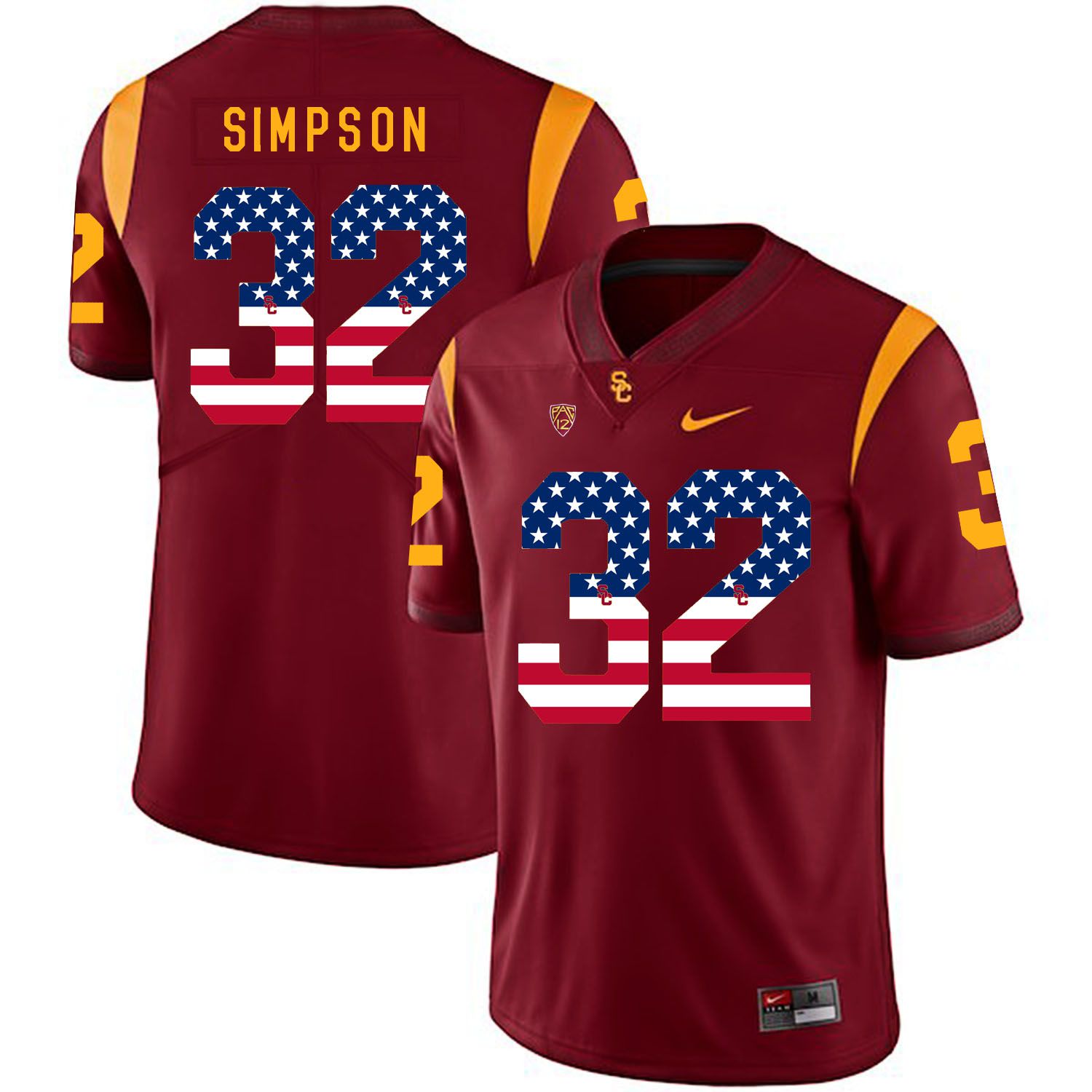 Men USC Trojans #32 Simpson Red Flag Customized NCAA Jerseys